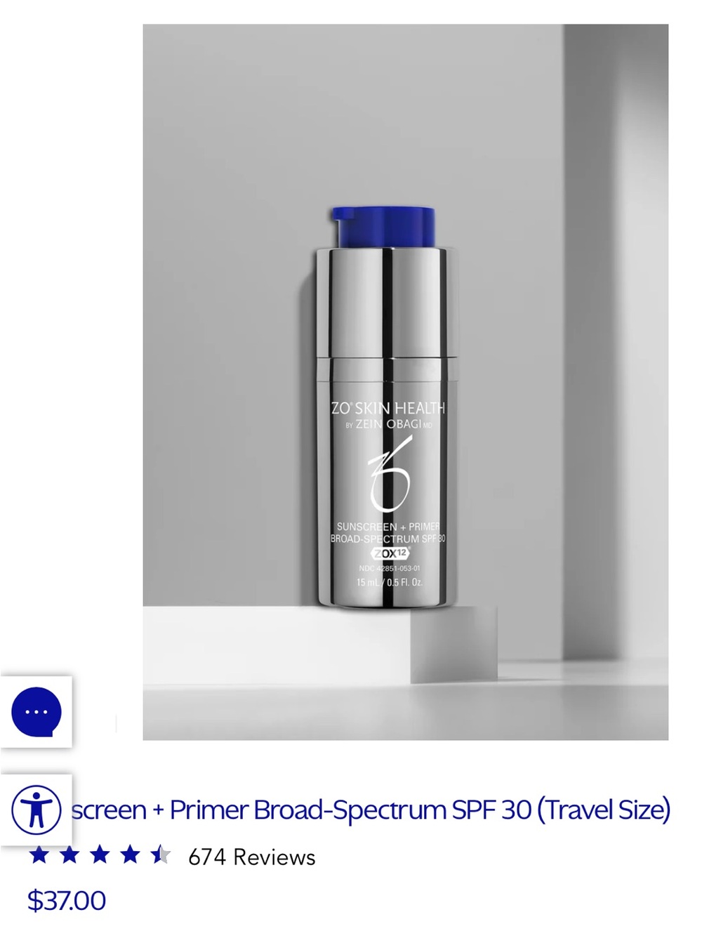 ZO Skim Health Sunscreen + Primer Broad-Spectrum SPF 30 (Travel Size)